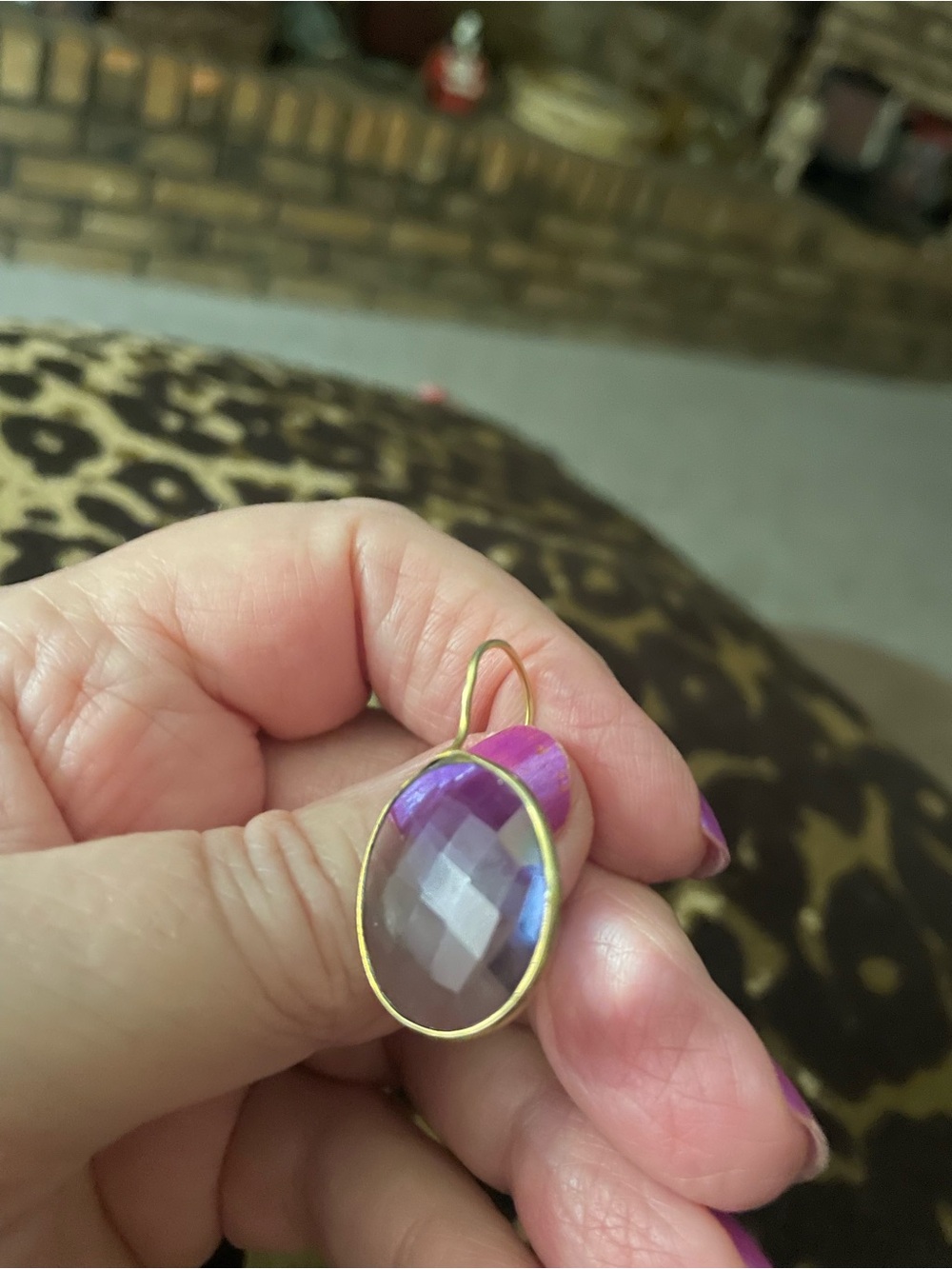 Gold-Framed Lavender Faceted Drop Earrings